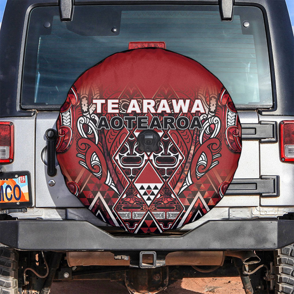 Aotearoa Te Arawa Spare Tire Cover Maori Tribal Dark Red Paua Shell Pattern DT05 Red - Polynesian Pride