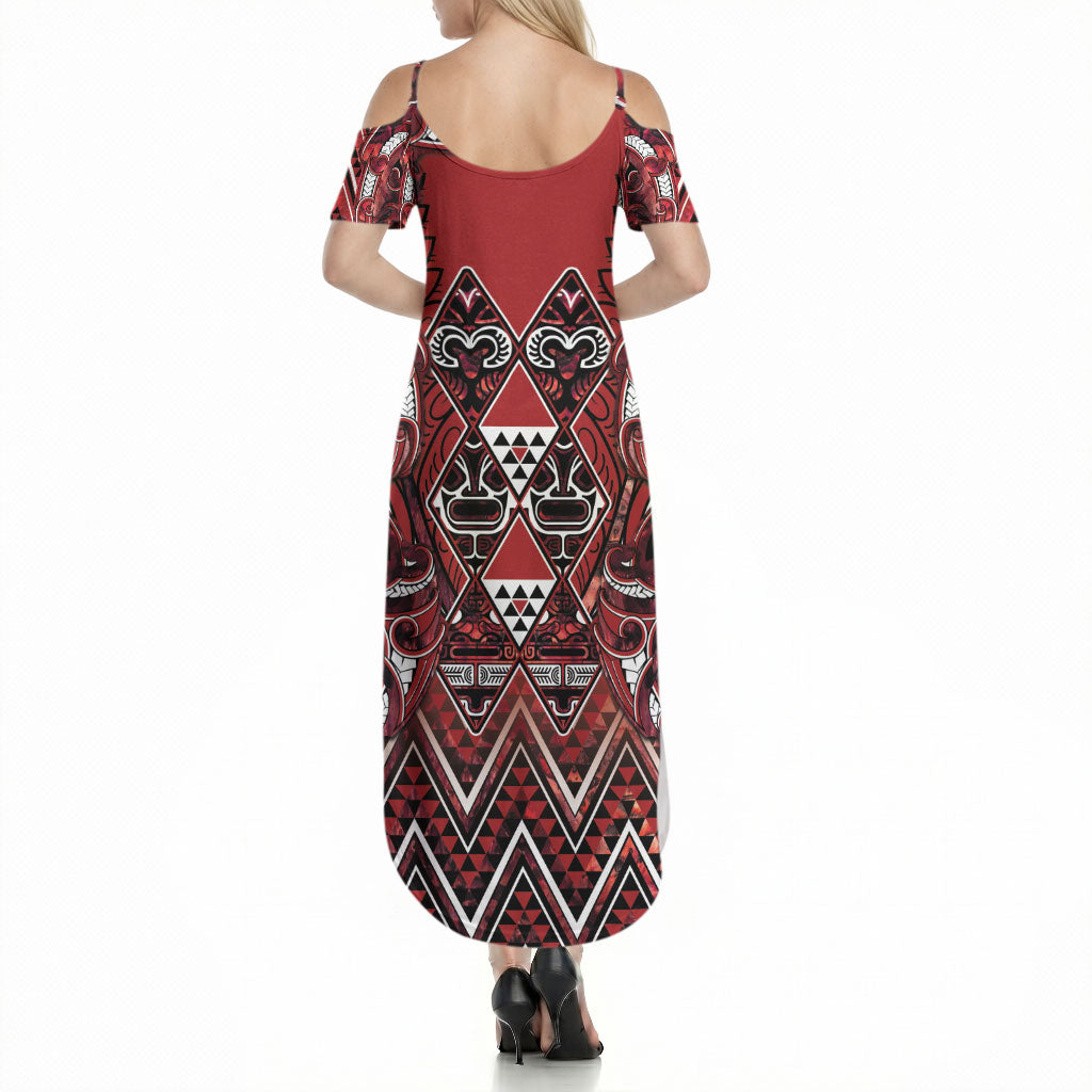 Aotearoa Te Arawa Summer Maxi Dress Maori Tribal Dark Red Paua Shell Pattern DT05 - Polynesian Pride