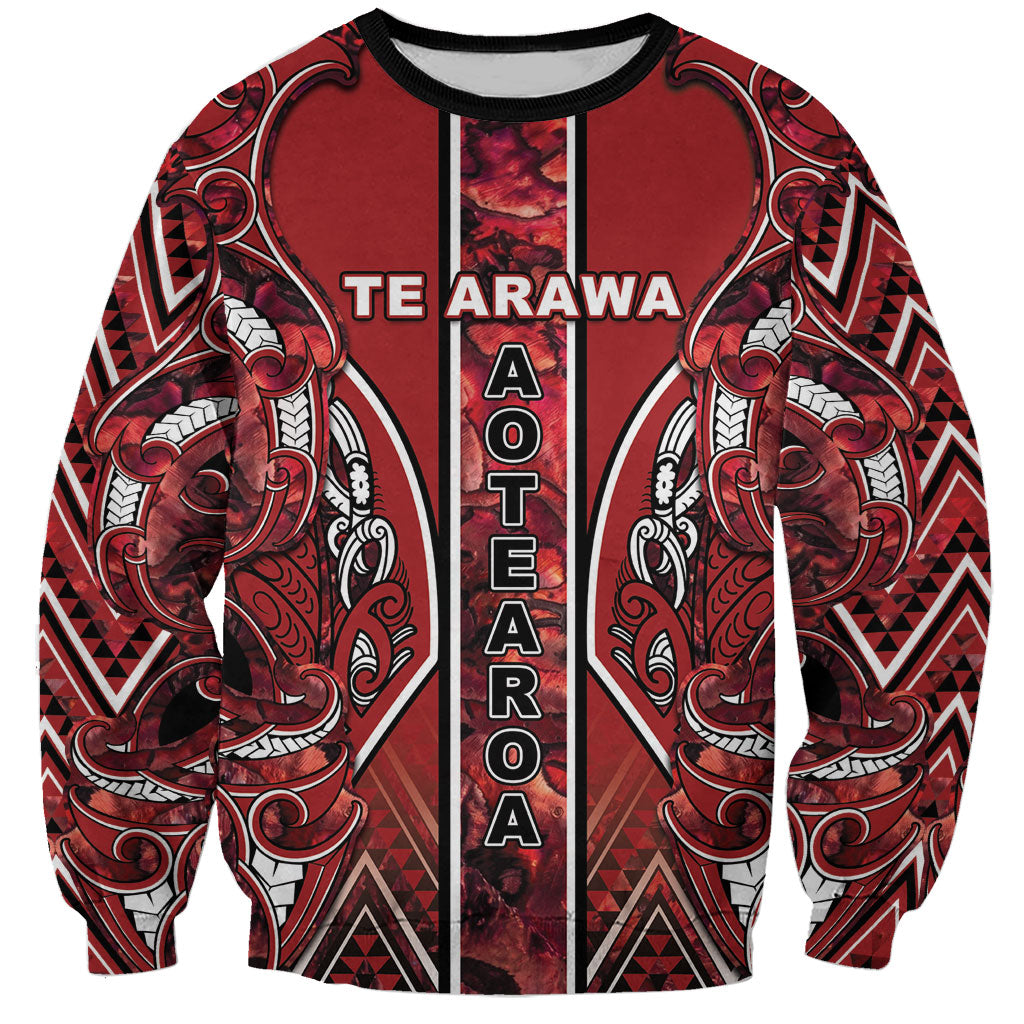 Aotearoa Te Arawa Sweatshirt Maori Tribal Dark Red Paua Shell Pattern DT05 Unisex Red - Polynesian Pride