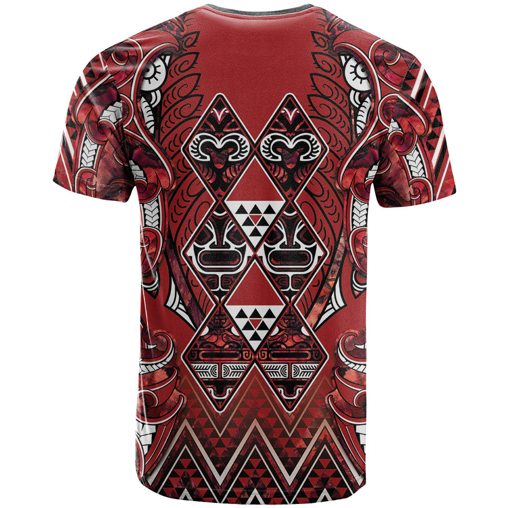 Aotearoa Te Arawa T Shirt Maori Tribal Dark Red Paua Shell Pattern DT05 - Polynesian Pride