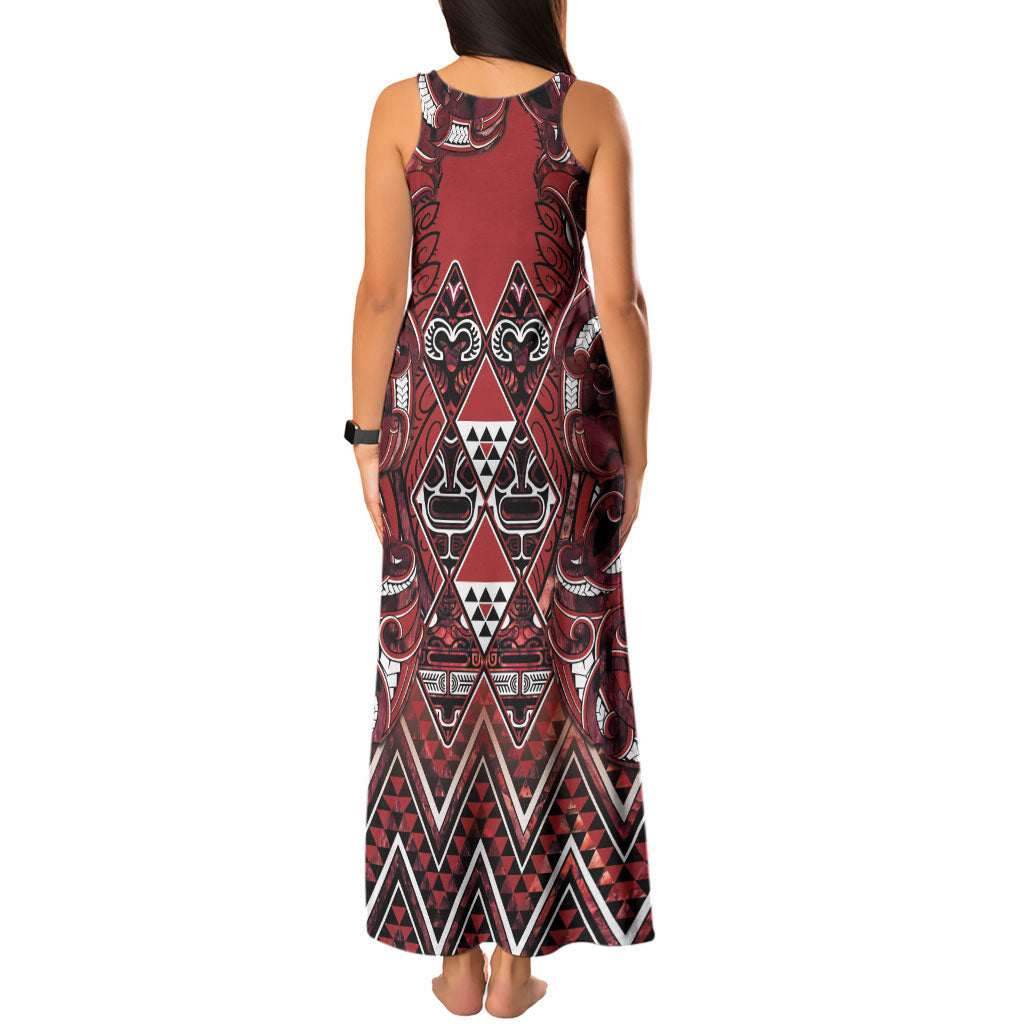 Aotearoa Te Arawa Tank Maxi Dress Maori Tribal Dark Red Paua Shell Pattern DT05 - Polynesian Pride