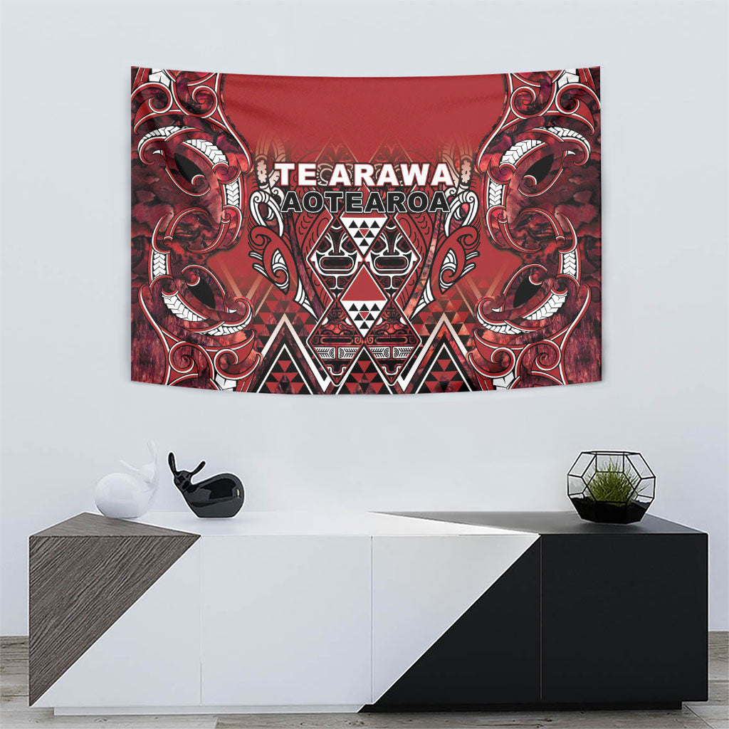 Aotearoa Te Arawa Tapestry Maori Tribal Dark Red Paua Shell Pattern DT05 - Polynesian Pride
