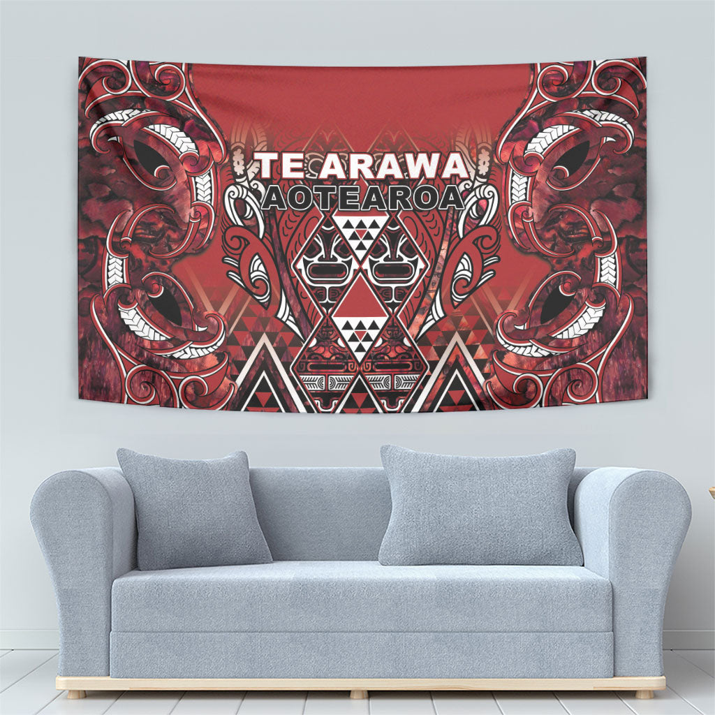 Aotearoa Te Arawa Tapestry Maori Tribal Dark Red Paua Shell Pattern DT05 - Polynesian Pride