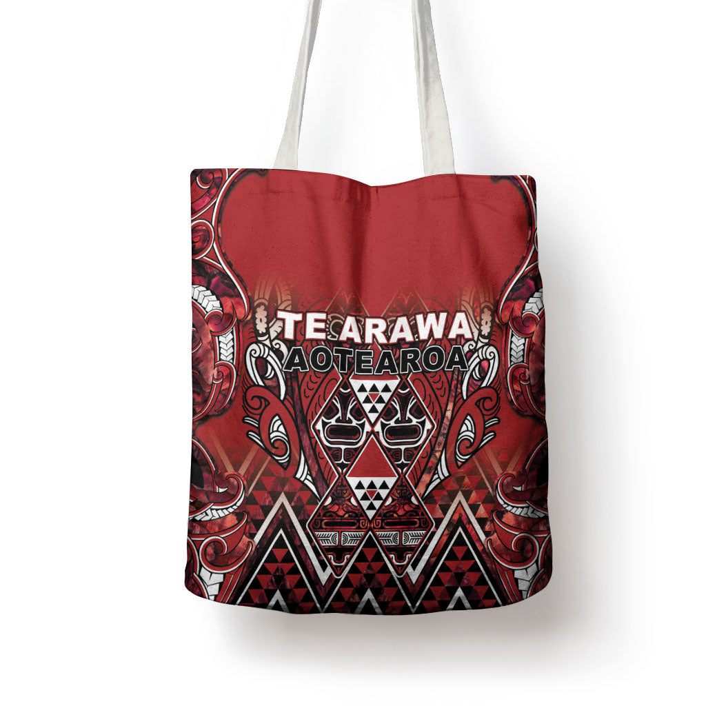 Aotearoa Te Arawa Tote Bag Maori Tribal Dark Red Paua Shell Pattern DT05 - Polynesian Pride