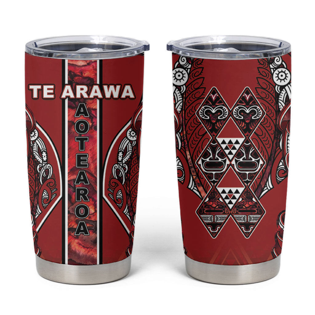 Aotearoa Te Arawa Tumbler Cup Maori Tribal Dark Red Paua Shell Pattern DT05 Red - Polynesian Pride