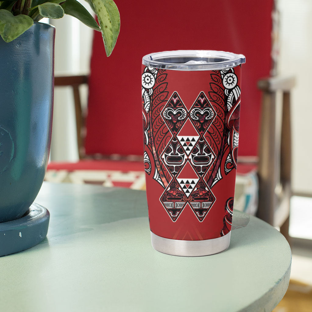 Aotearoa Te Arawa Tumbler Cup Maori Tribal Dark Red Paua Shell Pattern DT05 - Polynesian Pride