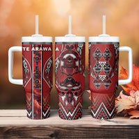 Aotearoa Te Arawa Tumbler With Handle Maori Tribal Dark Red Paua Shell Pattern DT05 - Polynesian Pride
