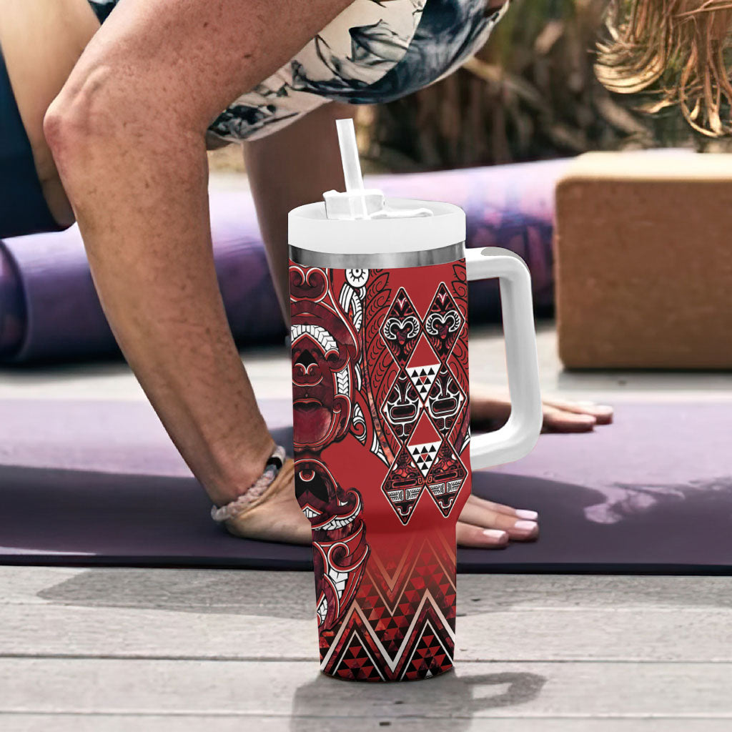 Aotearoa Te Arawa Tumbler With Handle Maori Tribal Dark Red Paua Shell Pattern DT05 - Polynesian Pride
