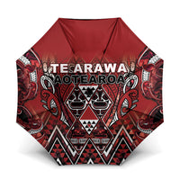 Aotearoa Te Arawa Umbrella Maori Tribal Dark Red Paua Shell Pattern DT05 One Size Folded 11.42 inch Opened Diameter 37.4 inch Red - Polynesian Pride