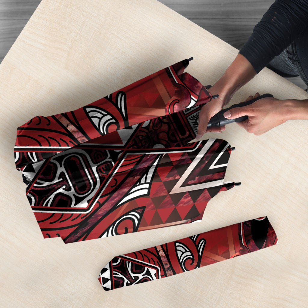 Aotearoa Te Arawa Umbrella Maori Tribal Dark Red Paua Shell Pattern DT05 - Polynesian Pride