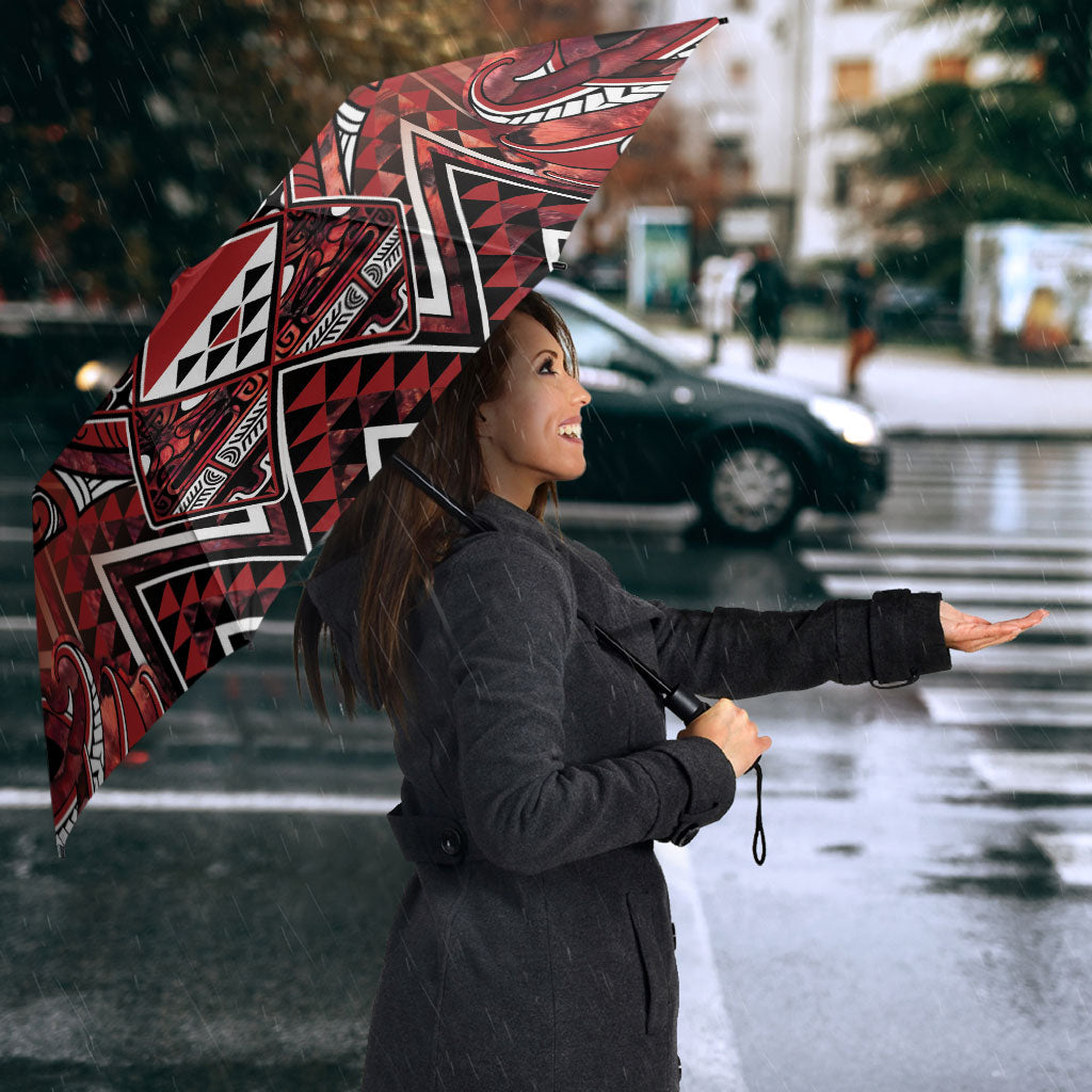 Aotearoa Te Arawa Umbrella Maori Tribal Dark Red Paua Shell Pattern DT05 - Polynesian Pride
