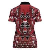 Aotearoa Te Arawa Women Polo Shirt Maori Tribal Dark Red Paua Shell Pattern DT05 - Polynesian Pride