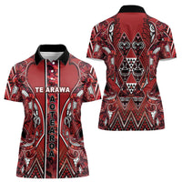 Aotearoa Te Arawa Women Polo Shirt Maori Tribal Dark Red Paua Shell Pattern DT05 - Polynesian Pride