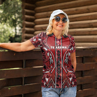 Aotearoa Te Arawa Women Polo Shirt Maori Tribal Dark Red Paua Shell Pattern DT05 - Polynesian Pride