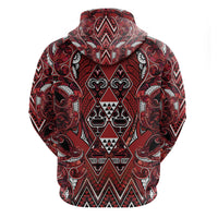 Aotearoa Te Arawa Zip Hoodie Maori Tribal Dark Red Paua Shell Pattern DT05 - Polynesian Pride