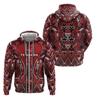 Aotearoa Te Arawa Zip Hoodie Maori Tribal Dark Red Paua Shell Pattern DT05 - Polynesian Pride