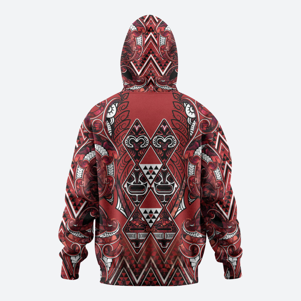 Aotearoa Te Arawa Zip Hoodie Maori Tribal Dark Red Paua Shell Pattern DT05 - Polynesian Pride