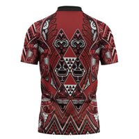 Aotearoa Te Arawa Zipper Polo Shirt Maori Tribal Dark Red Paua Shell Pattern DT05 - Polynesian Pride