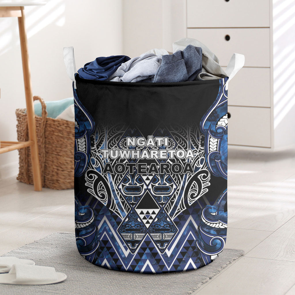 Aotearoa Tuwharetoa Laundry Basket Maori Tribal Navy Paua Shell Pattern DT05 Navy - Polynesian Pride