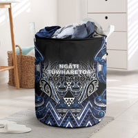 Aotearoa Tuwharetoa Laundry Basket Maori Tribal Navy Paua Shell Pattern DT05 Navy - Polynesian Pride