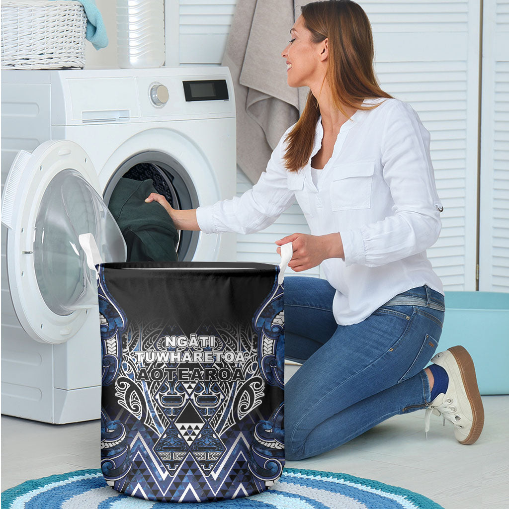Aotearoa Tuwharetoa Laundry Basket Maori Tribal Navy Paua Shell Pattern DT05 - Polynesian Pride