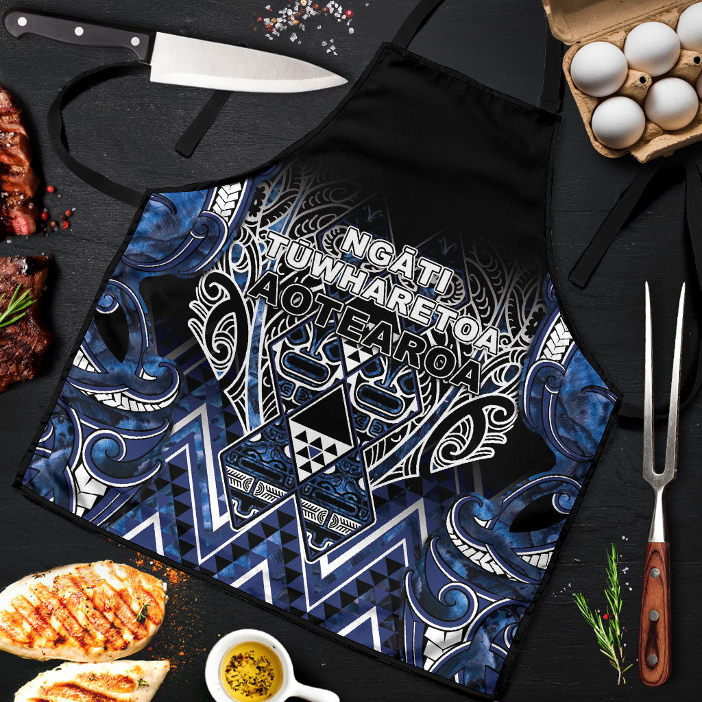 Aotearoa Tuwharetoa Apron Maori Tribal Navy Paua Shell Pattern DT05 Navy - Polynesian Pride