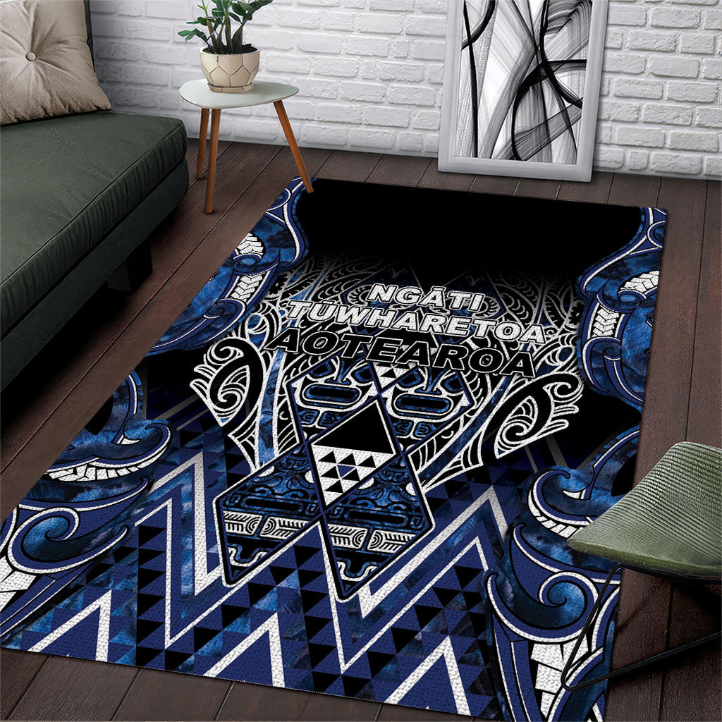 Aotearoa Tuwharetoa Area Rug Maori Tribal Navy Paua Shell Pattern DT05 Navy - Polynesian Pride