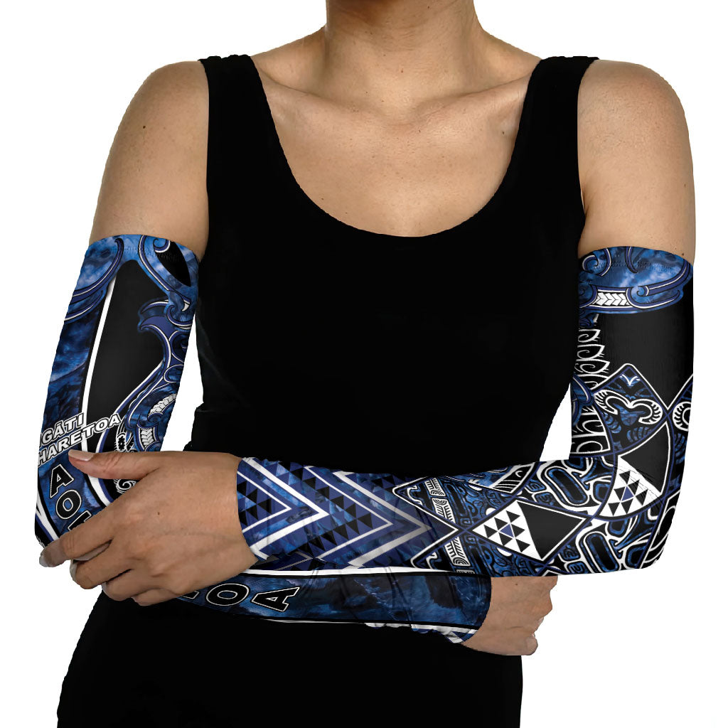 Aotearoa Tuwharetoa Arm Sleeves Maori Tribal Navy Paua Shell Pattern DT05 - Polynesian Pride