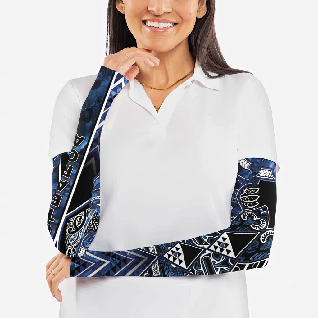 Aotearoa Tuwharetoa Arm Sleeves Maori Tribal Navy Paua Shell Pattern DT05 - Polynesian Pride