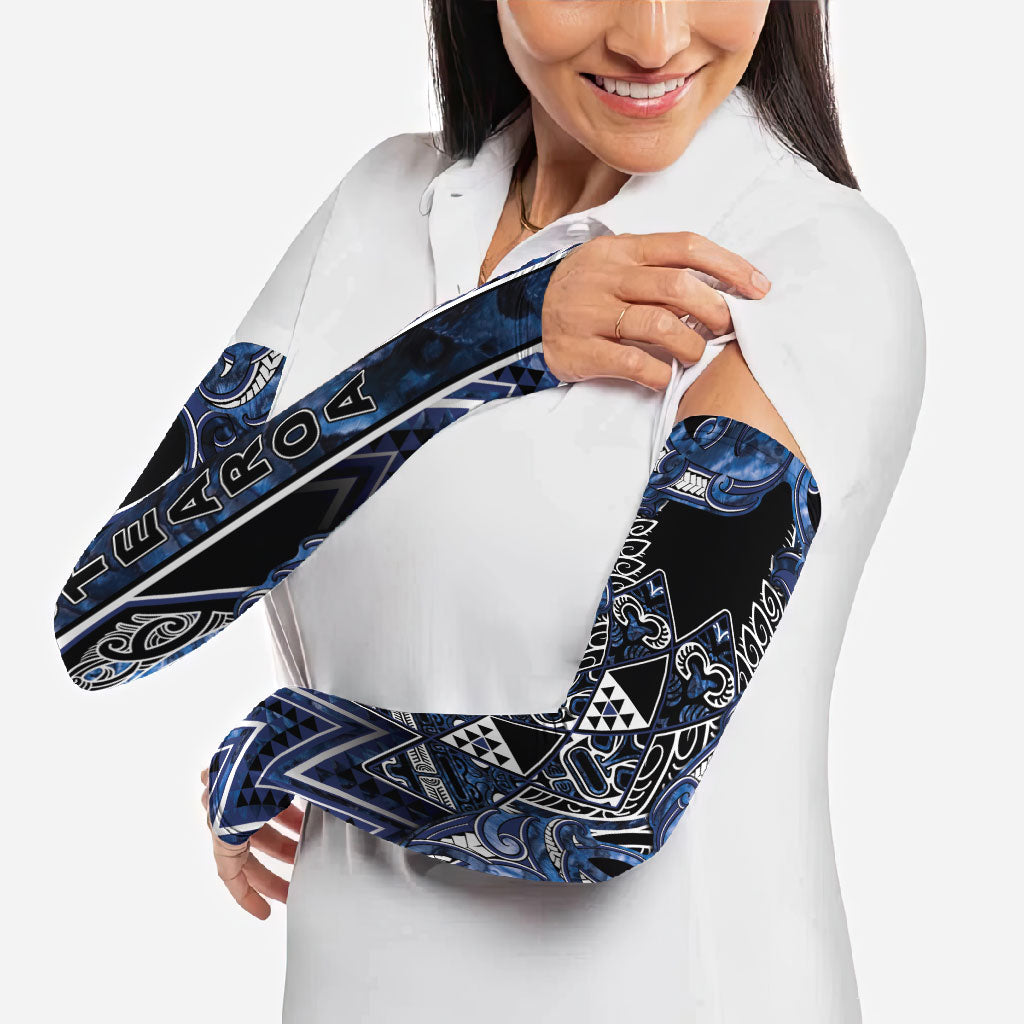 Aotearoa Tuwharetoa Arm Sleeves Maori Tribal Navy Paua Shell Pattern DT05 - Polynesian Pride