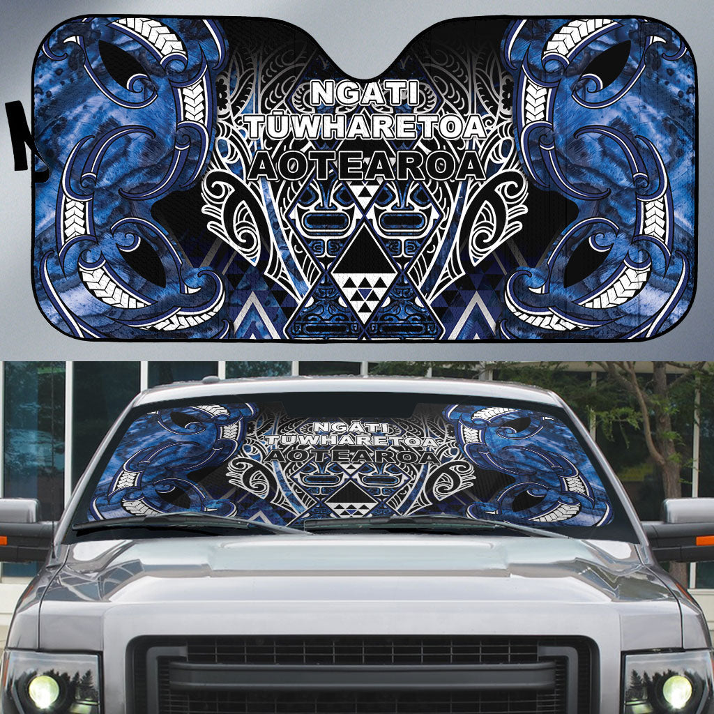 Aotearoa Tuwharetoa Auto Sun Shade Maori Tribal Navy Paua Shell Pattern DT05 Navy - Polynesian Pride