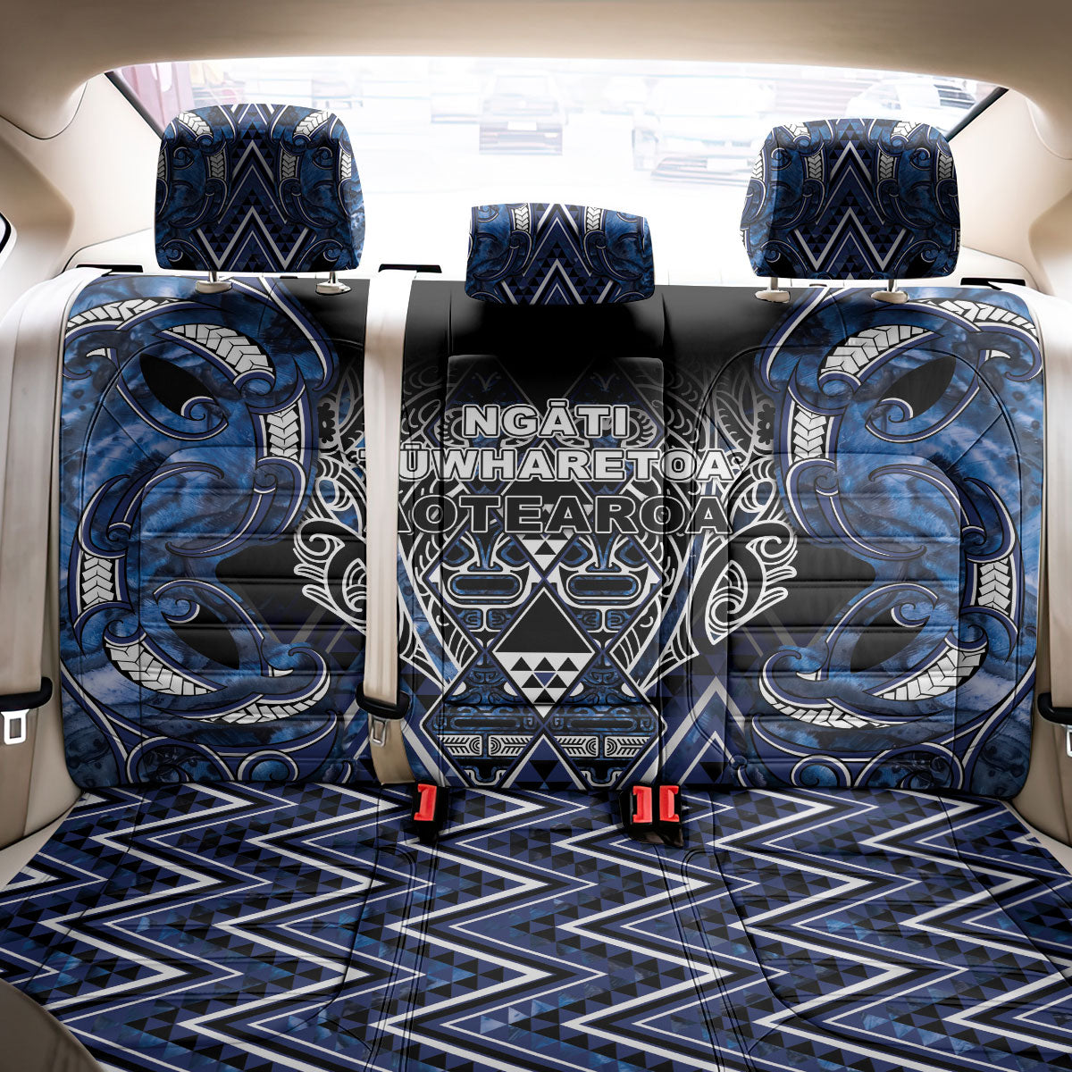 Aotearoa Tuwharetoa Back Car Seat Cover Maori Tribal Navy Paua Shell Pattern DT05 - Polynesian Pride