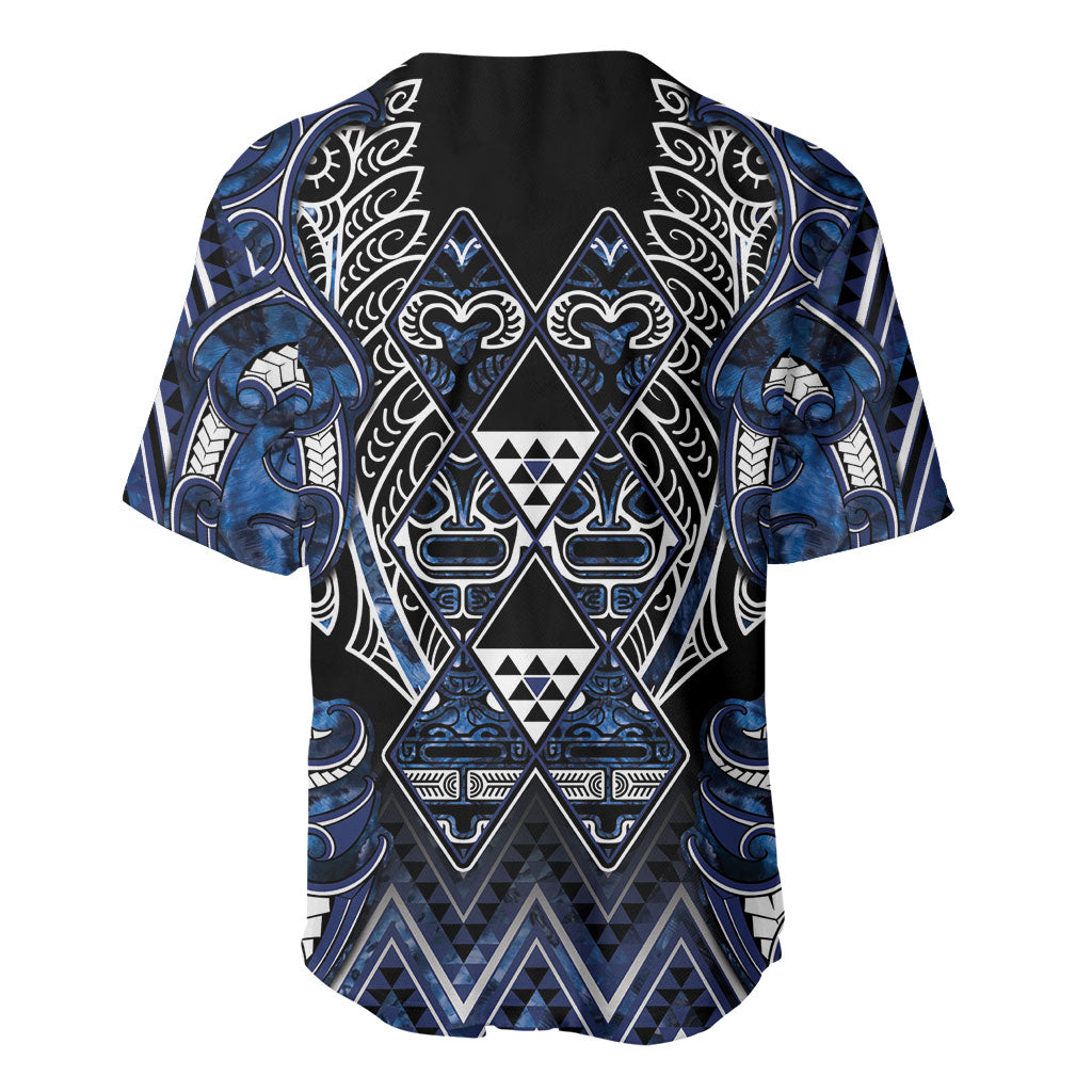 Aotearoa Tuwharetoa Baseball Jersey Maori Tribal Navy Paua Shell Pattern DT05 - Polynesian Pride