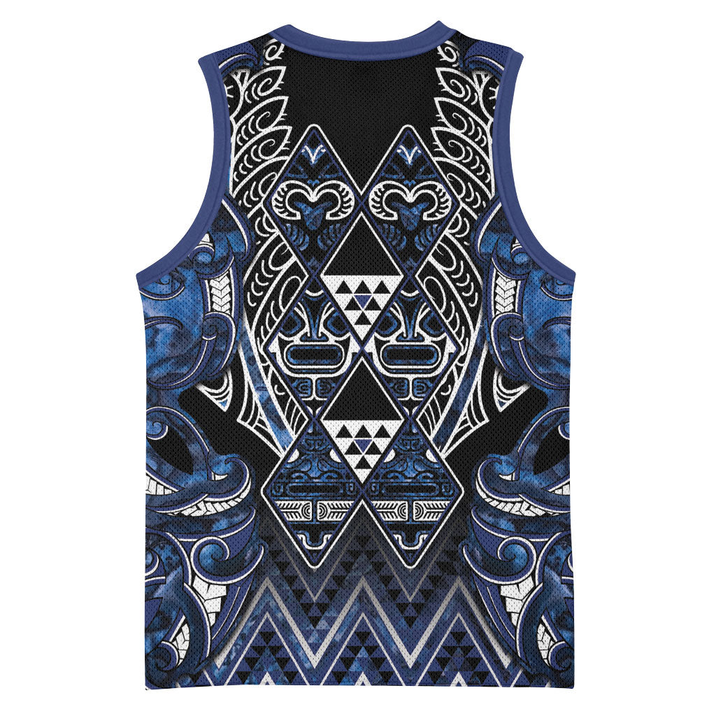 Aotearoa Tuwharetoa Basketball Jersey Maori Tribal Navy Paua Shell Pattern DT05 - Polynesian Pride