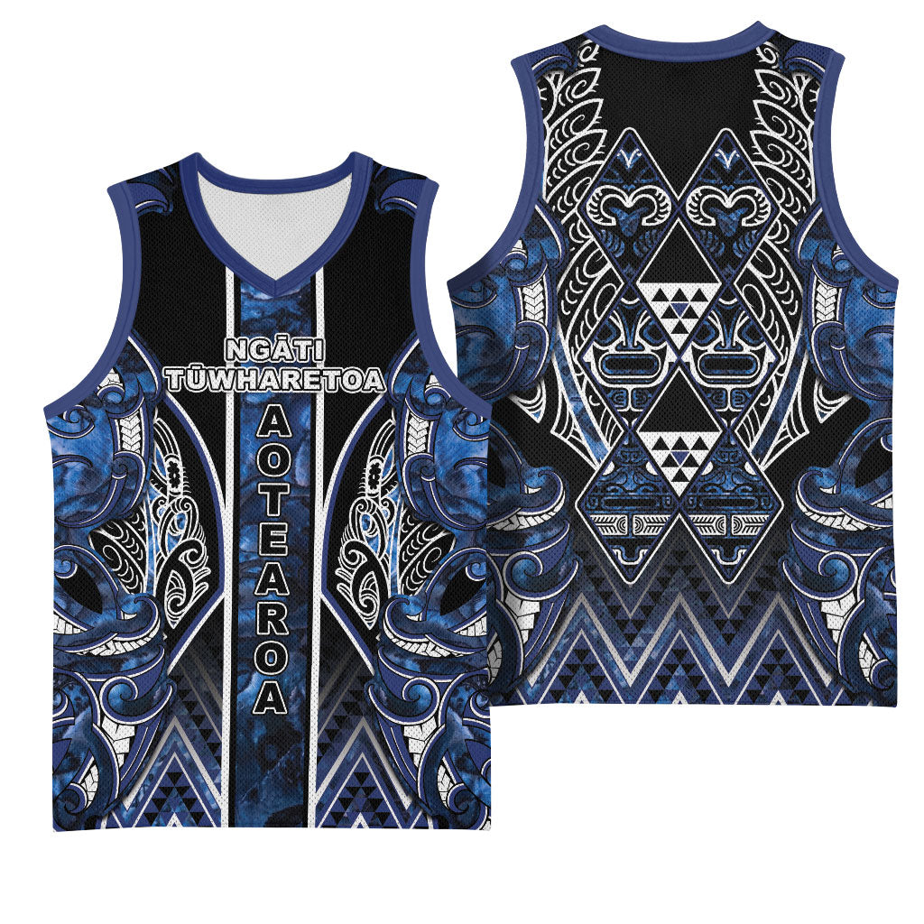 Aotearoa Tuwharetoa Basketball Jersey Maori Tribal Navy Paua Shell Pattern DT05 - Polynesian Pride