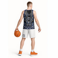 Aotearoa Tuwharetoa Basketball Jersey Maori Tribal Navy Paua Shell Pattern DT05 - Polynesian Pride