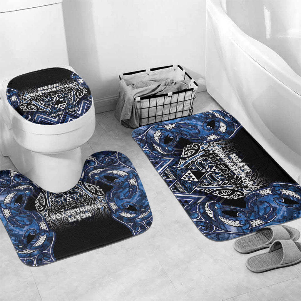 Aotearoa Tuwharetoa Bathroom Set Maori Tribal Navy Paua Shell Pattern DT05 Mat Set Only (3 pcs) One Size Navy - Polynesian Pride