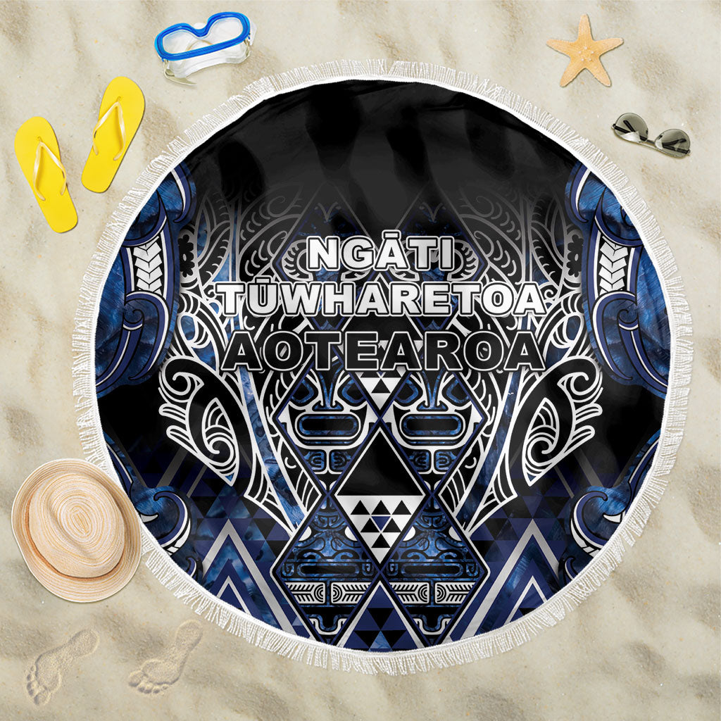 Aotearoa Tuwharetoa Beach Blanket Maori Tribal Navy Paua Shell Pattern DT05 One Size 150cm Navy - Polynesian Pride