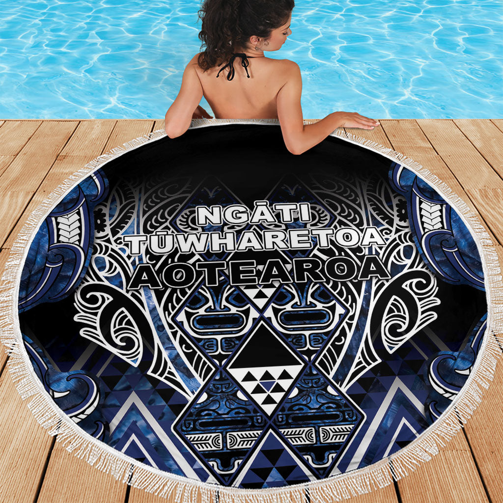 Aotearoa Tuwharetoa Beach Blanket Maori Tribal Navy Paua Shell Pattern DT05 - Polynesian Pride