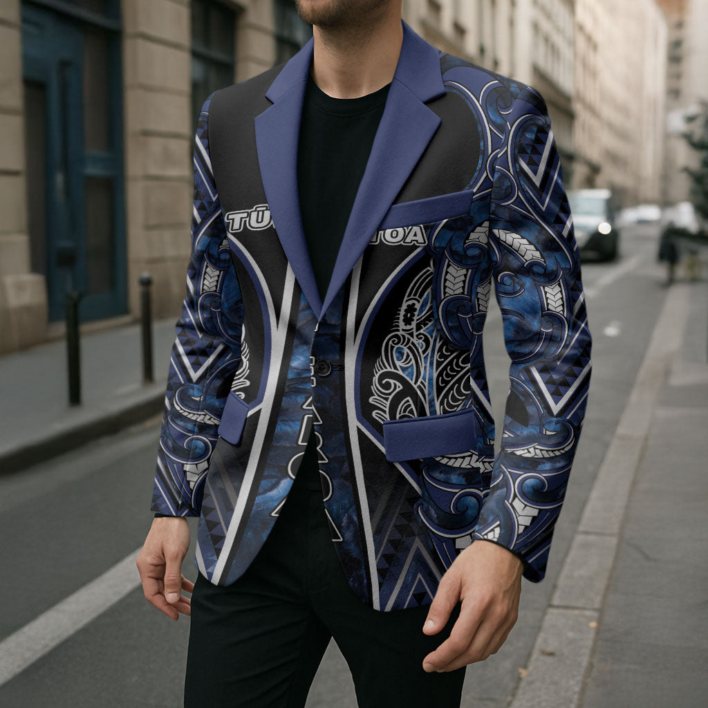 Aotearoa Tuwharetoa Blazer Maori Tribal Navy Paua Shell Pattern DT05 - Polynesian Pride