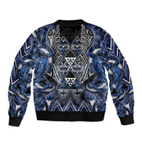 Aotearoa Tuwharetoa Bomber Jacket Maori Tribal Navy Paua Shell Pattern DT05 - Polynesian Pride