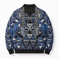 Aotearoa Tuwharetoa Bomber Puffer Jacket Maori Tribal Navy Paua Shell Pattern DT05 - Polynesian Pride