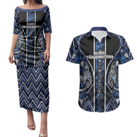 Aotearoa Tuwharetoa Couples Matching Puletasi and Hawaiian Shirt Maori Tribal Navy Paua Shell Pattern DT05 Navy - Polynesian Pride