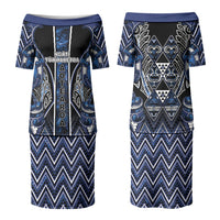 Aotearoa Tuwharetoa Couples Matching Puletasi and Hawaiian Shirt Maori Tribal Navy Paua Shell Pattern DT05 - Polynesian Pride