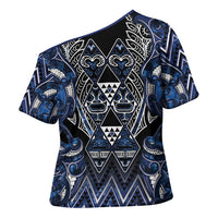 Aotearoa Tuwharetoa Cross Shoulder Shirt Maori Tribal Navy Paua Shell Pattern DT05 - Polynesian Pride