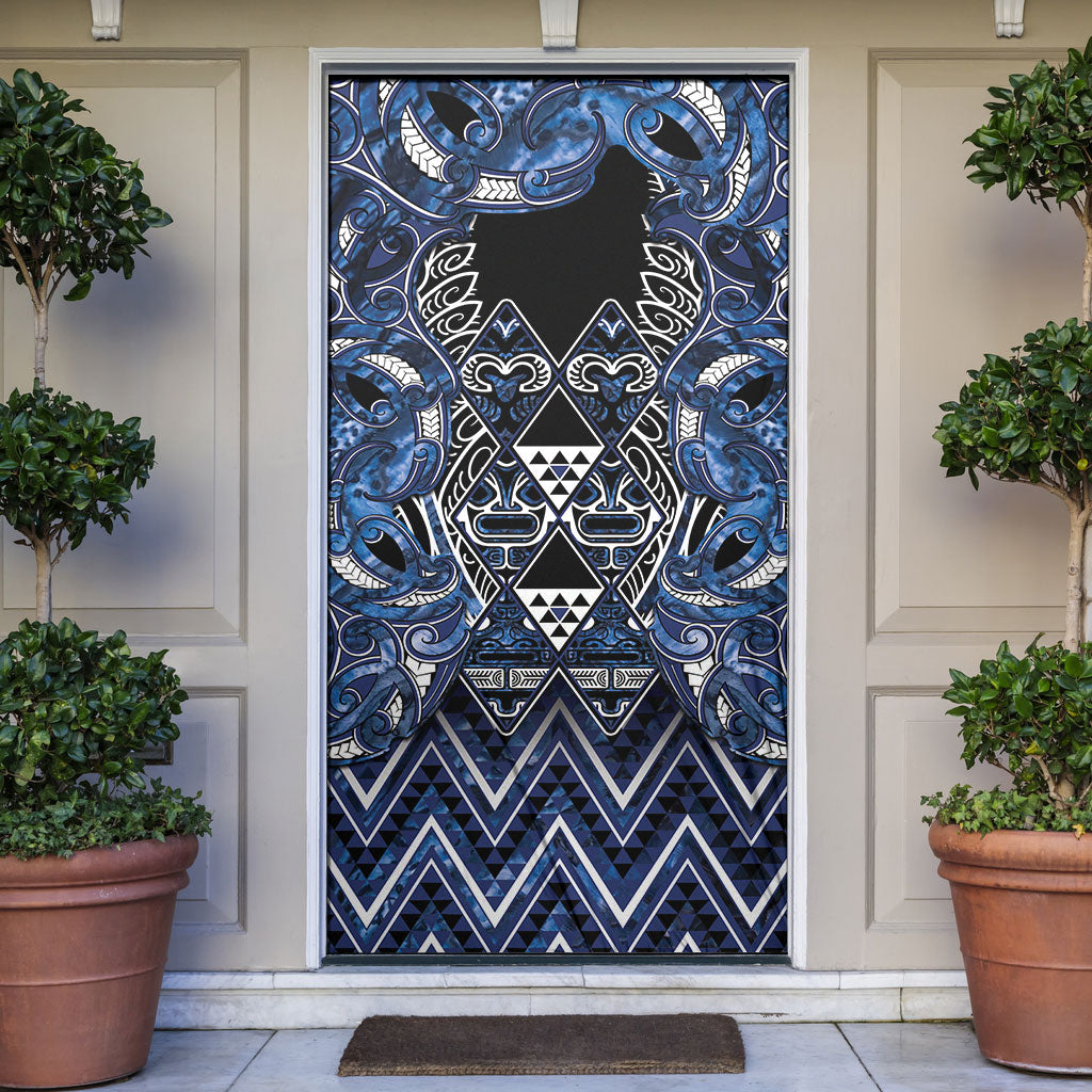 Aotearoa Tuwharetoa Door Cover Maori Tribal Navy Paua Shell Pattern DT05 Navy - Polynesian Pride