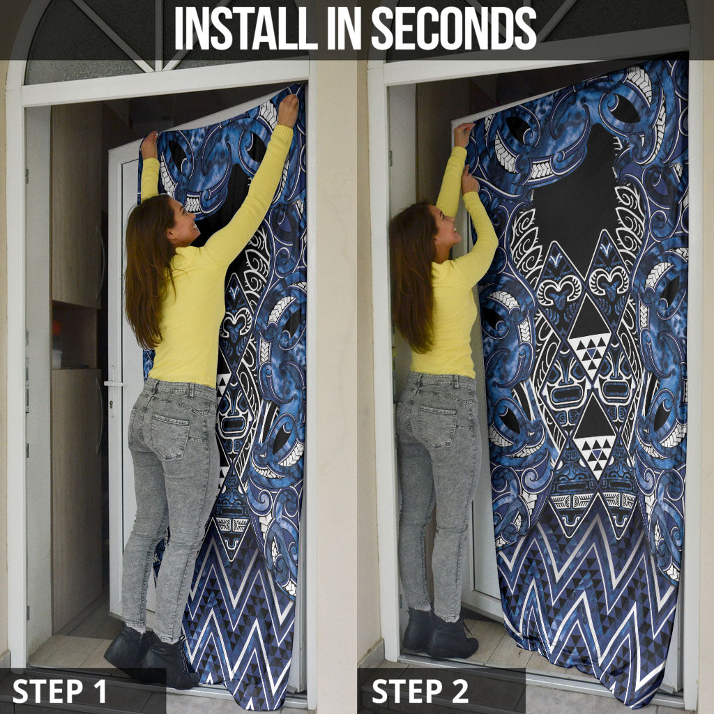 Aotearoa Tuwharetoa Door Cover Maori Tribal Navy Paua Shell Pattern DT05 - Polynesian Pride