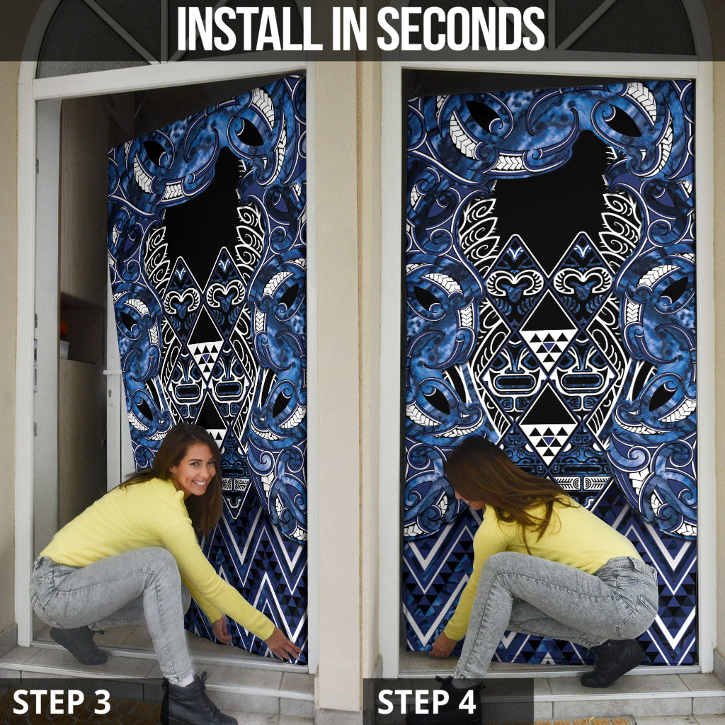Aotearoa Tuwharetoa Door Cover Maori Tribal Navy Paua Shell Pattern DT05 - Polynesian Pride