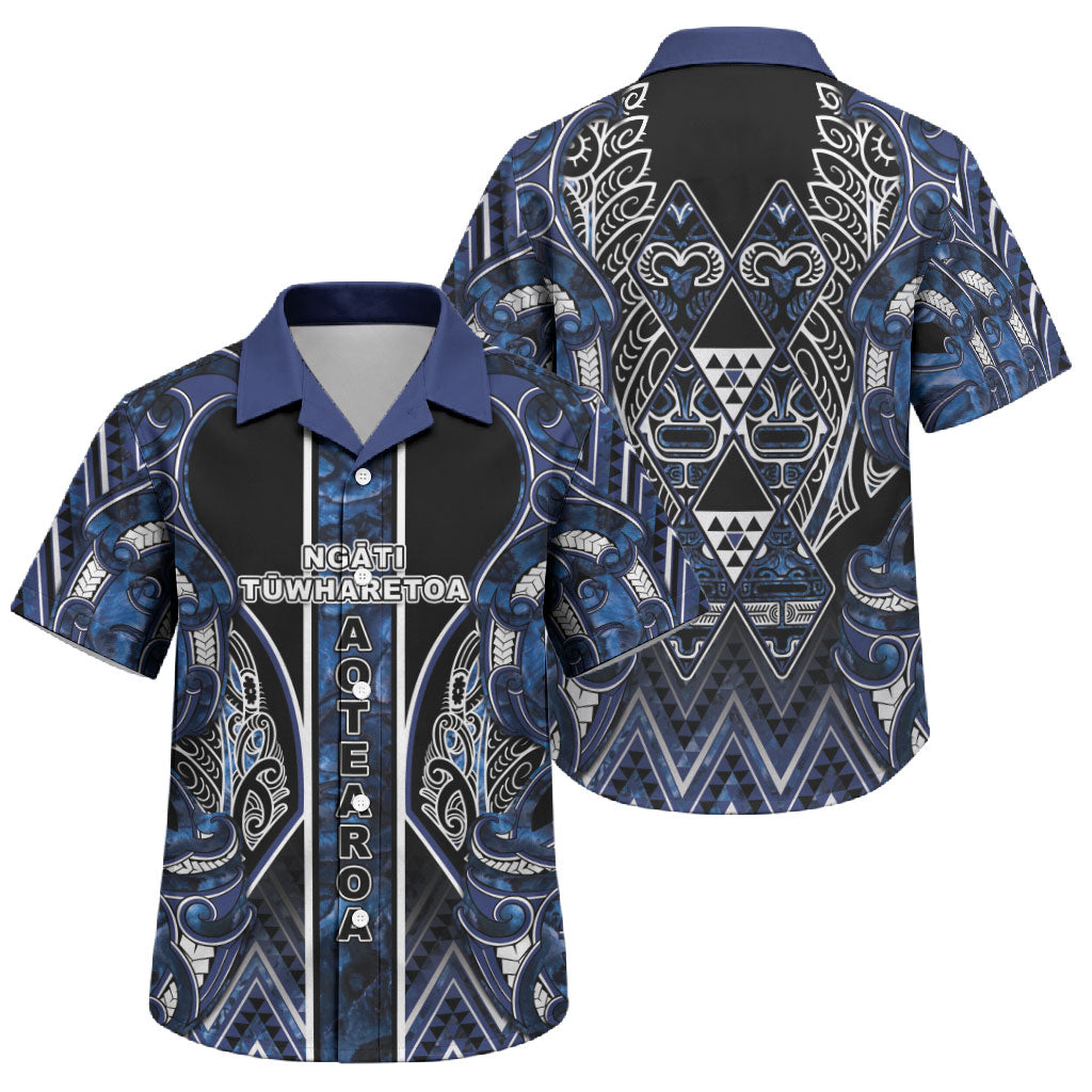 Aotearoa Tuwharetoa Family Matching Tank Maxi Dress and Hawaiian Shirt Maori Tribal Navy Paua Shell Pattern DT05 Son's Shirt Navy - Polynesian Pride