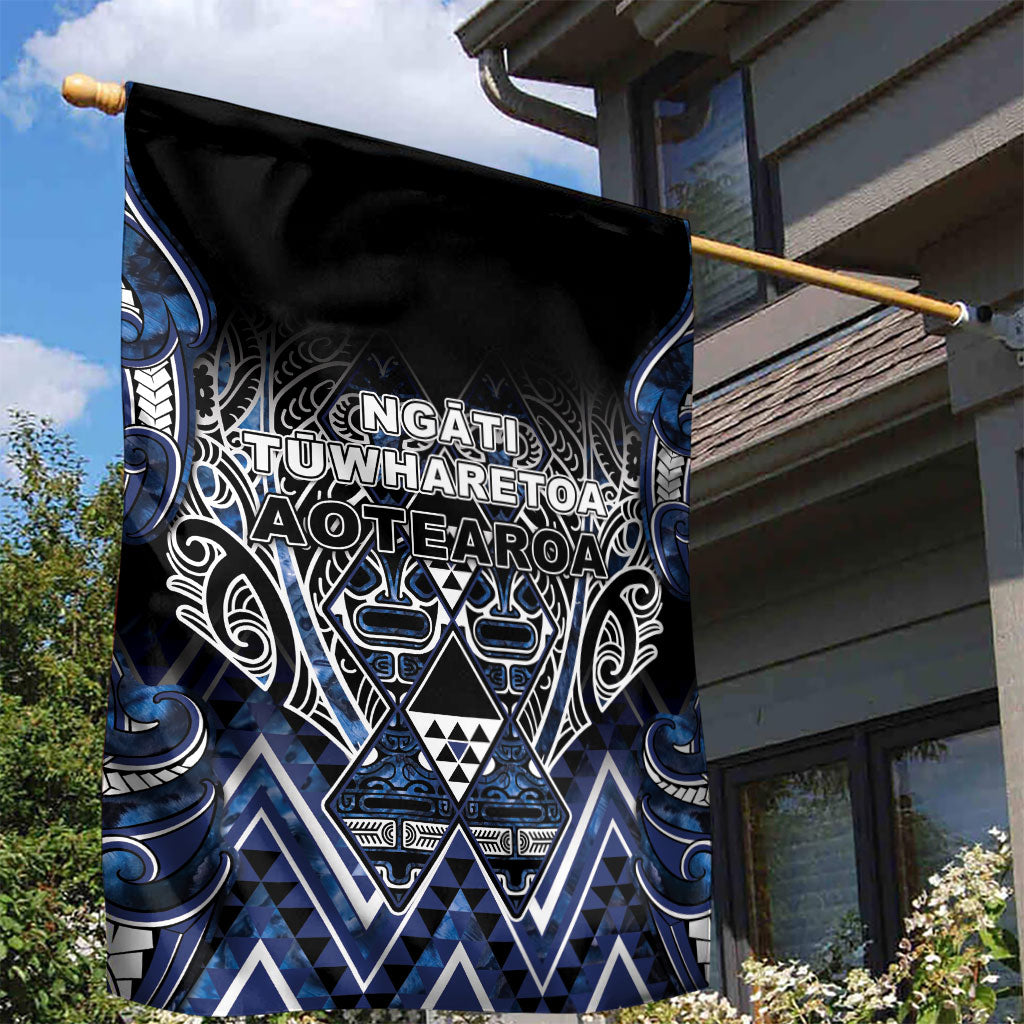 Aotearoa Tuwharetoa Garden Flag Maori Tribal Navy Paua Shell Pattern DT05 - Polynesian Pride